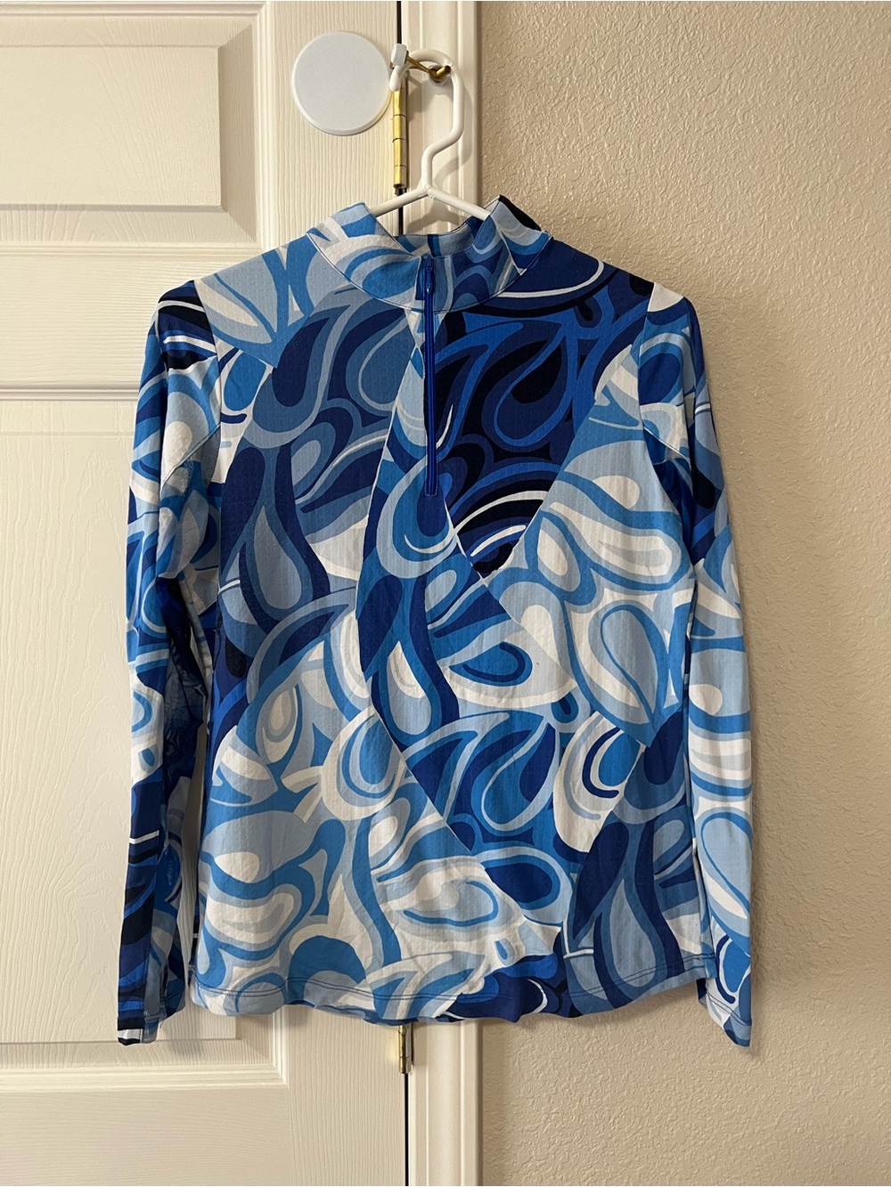 IBKUL IceFil UPF 50+ Blue Abstract Quarter Zip Golf Sun Shirt Women’s Small